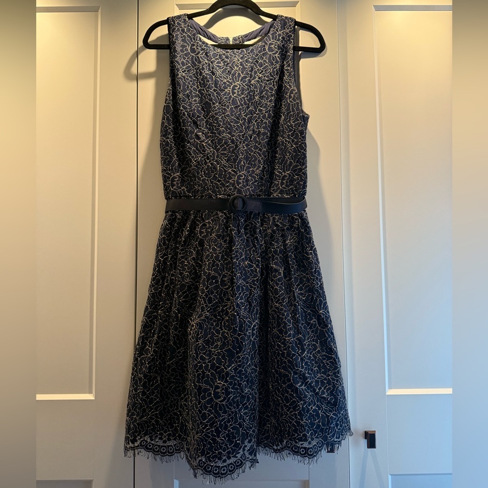 Elegant Navy Blue Dress; size 14; Eliza J